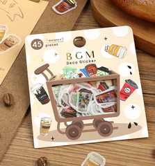Cute Kawaii BGM Cartful Series Flake Stickers Sack - Coffee Latte Cappuccino Cafe Drink Chocolate - for Journal Agenda Planner Scrapbooking Craft