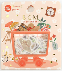 Cute Kawaii BGM Cartful Series Flake Stickers Sack - Happy Serene Healthy Living Travel - for Journal Agenda Planner Scrapbooking Craft