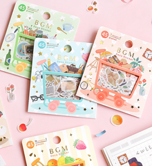 Cute Kawaii BGM Cartful Series Flake Stickers Sack - Happy Serene Healthy Living Travel - for Journal Agenda Planner Scrapbooking Craft