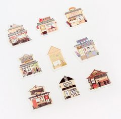 Cute Kawaii BGM Flake Stickers Sack - Town House Building Downtown - for Journal Agenda Planner Scrapbooking Craft