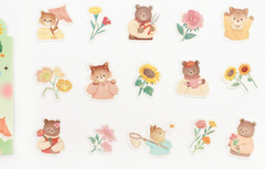 Cute Kawaii BGM Flake Stickers Sack - Bear Sunflower Spring Butterfly Garden - for Journal Agenda Planner Scrapbooking Craft