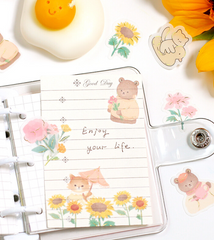 Cute Kawaii BGM Flake Stickers Sack - Bear Sunflower Spring Butterfly Garden - for Journal Agenda Planner Scrapbooking Craft
