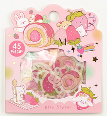 Cute Kawaii BGM Flake Stickers Sack - Strawberry Bunny Bear - for Journal Agenda Planner Scrapbooking Craft