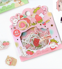 Cute Kawaii BGM Flake Stickers Sack - Strawberry Bunny Bear - for Journal Agenda Planner Scrapbooking Craft