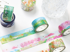 Cute Kawaii BGM Washi / Masking Deco Tape - Beautiful Cherry Blossom Spring Flower Garden - for Scrapbooking Journal Planner Craft