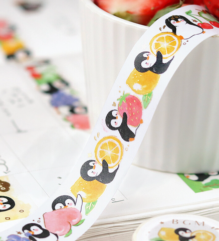Cute Kawaii BGM Washi / Masking Deco Tape - Penguin ♥ Fruits - for Scrapbooking Journal Planner Craft