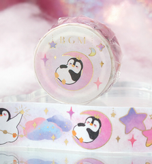 Cute Kawaii BGM Washi / Masking Deco Tape - Penguin ♥ Stars - for Scrapbooking Journal Planner Craft