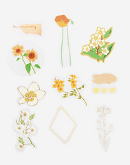 Cute Kawaii BGM Clear Flower Stickers Series Flake Stickers Sack - Yellow White Orange - for Journal Agenda Planner Scrapbooking Craft
