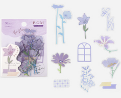 Cute Kawaii BGM Clear Flower Stickers Series Flake Stickers Sack - Purple Blue - for Journal Agenda Planner Scrapbooking Craft