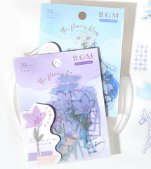 Cute Kawaii BGM Clear Flower Stickers Series Flake Stickers Sack - Purple Blue - for Journal Agenda Planner Scrapbooking Craft