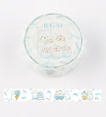 Cute Kawaii BGM Washi / Masking Deco Tape - Bear Sweet Blue Winter Cupcake - for Scrapbooking Journal Planner Craft