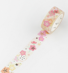 Cute Kawaii BGM Washi / Masking Deco Tape - Gold Accents - Cherry Blossom Sakura Flower - for Scrapbooking Journal Planner Craft