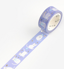 Cute Kawaii BGM Washi / Masking Deco Tape - Gold Accent - Cat Butterfly - for Scrapbooking Journal Planner Craft