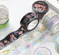 Cute Kawaii BGM Washi / Masking Deco Tape - Mushroom Field Garden - for Scrapbooking Journal Planner Craft