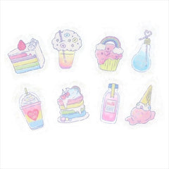 Cute Kawaii Crux Melty Cafe Flake Stickers Sack - B Pink Cup Shape Ziplock Bag - Drink Cake Sweet Bakery Cupcake - for Journal Planner Scrapbooking Craft